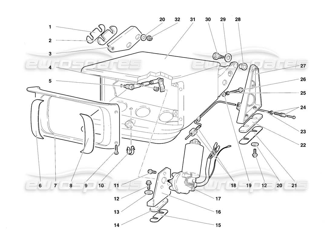 lamborghini diablo vt (1994) head lamp lifting system part diagram