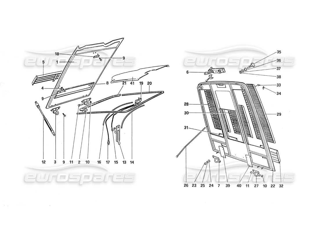 ferrari 288 gto front and rear bonnet part diagram