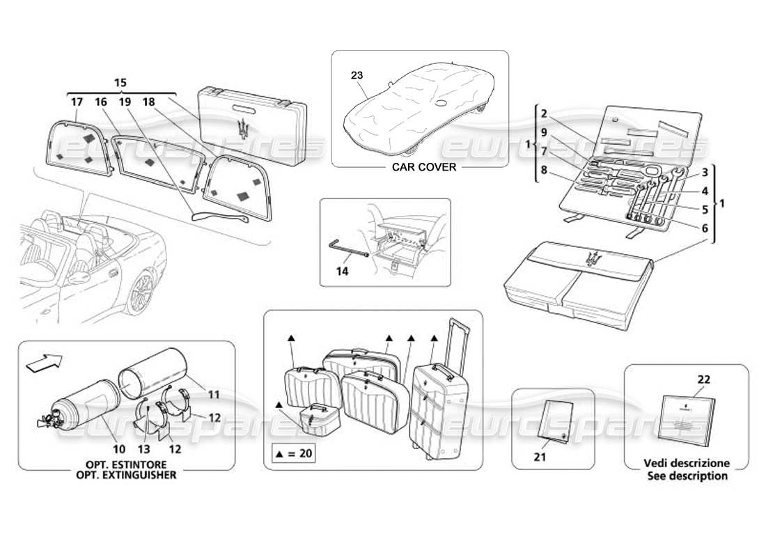 maserati 4200 spyder (2005) tools equipment and accessories part diagram