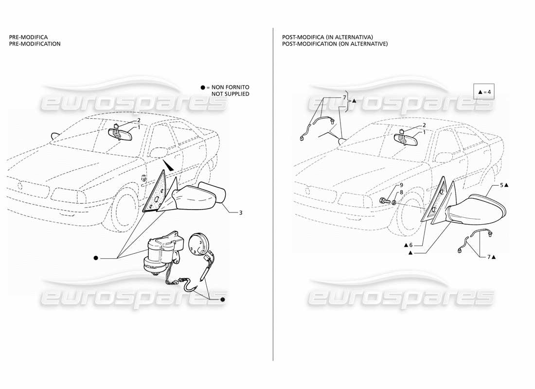 maserati qtp v6 (1996) rear view mirrors parts diagram