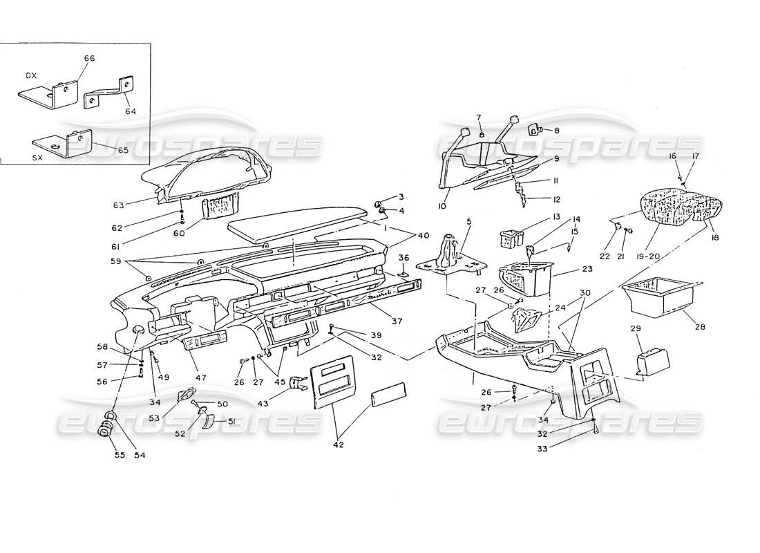 maserati ghibli 2.8 (non abs) dashboard and console part diagram