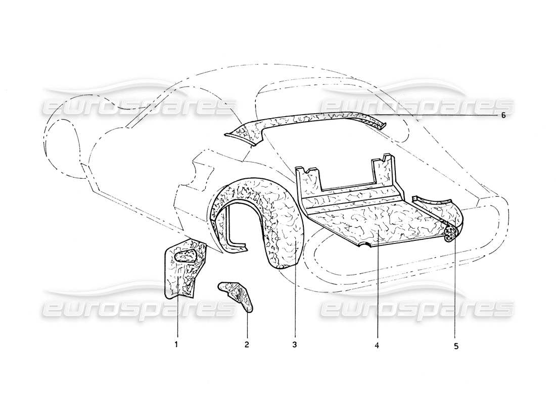 ferrari 206 gt dino (coachwork) rear inner panels & sheilds part diagram