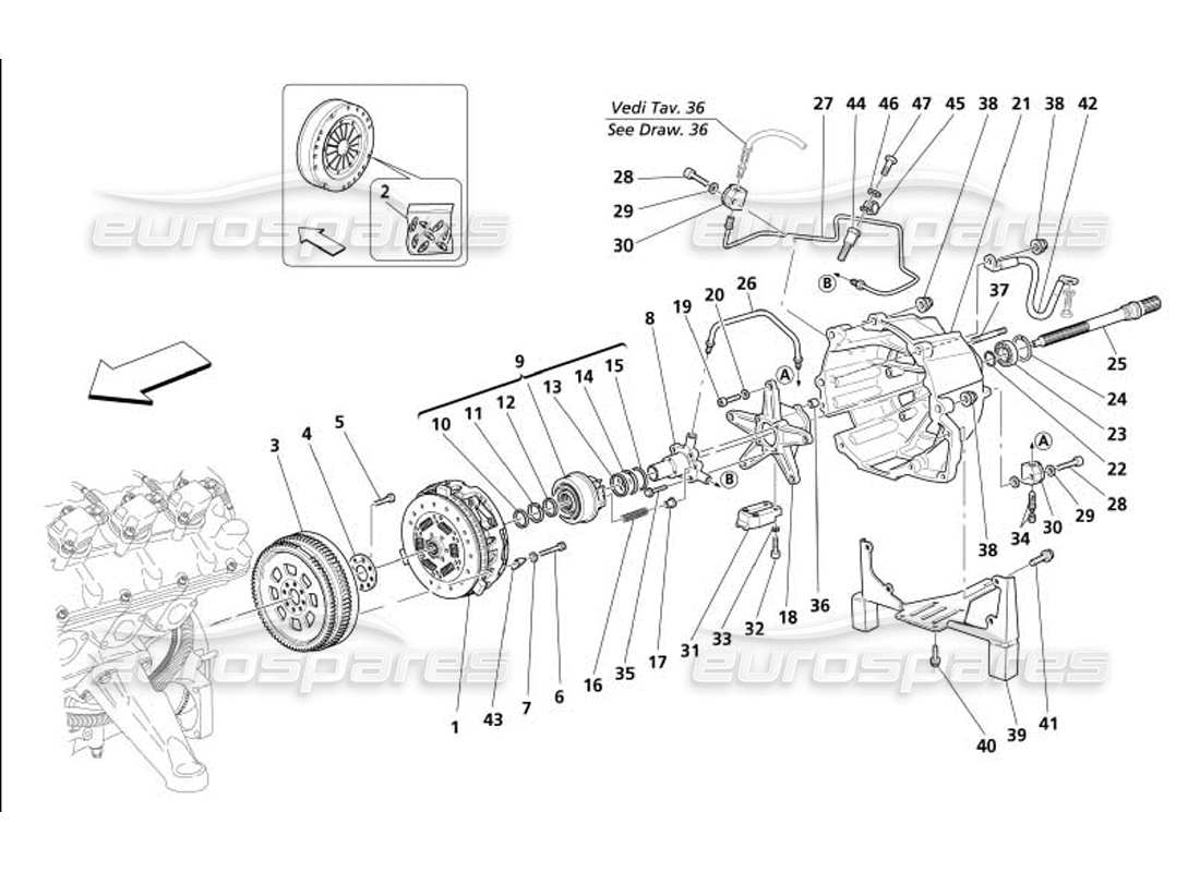 maserati 4200 coupe (2005) clutch and controls -not for f1- part diagram