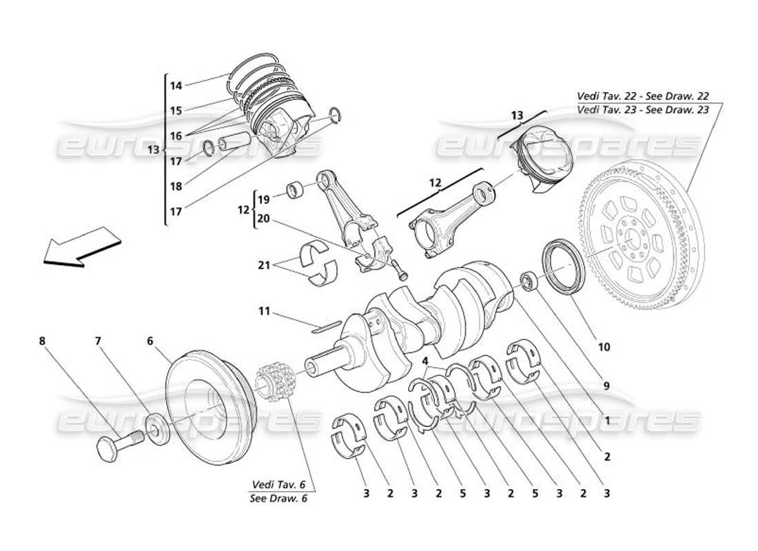 maserati 4200 coupe (2005) crankshaft conrods and pistons part diagram