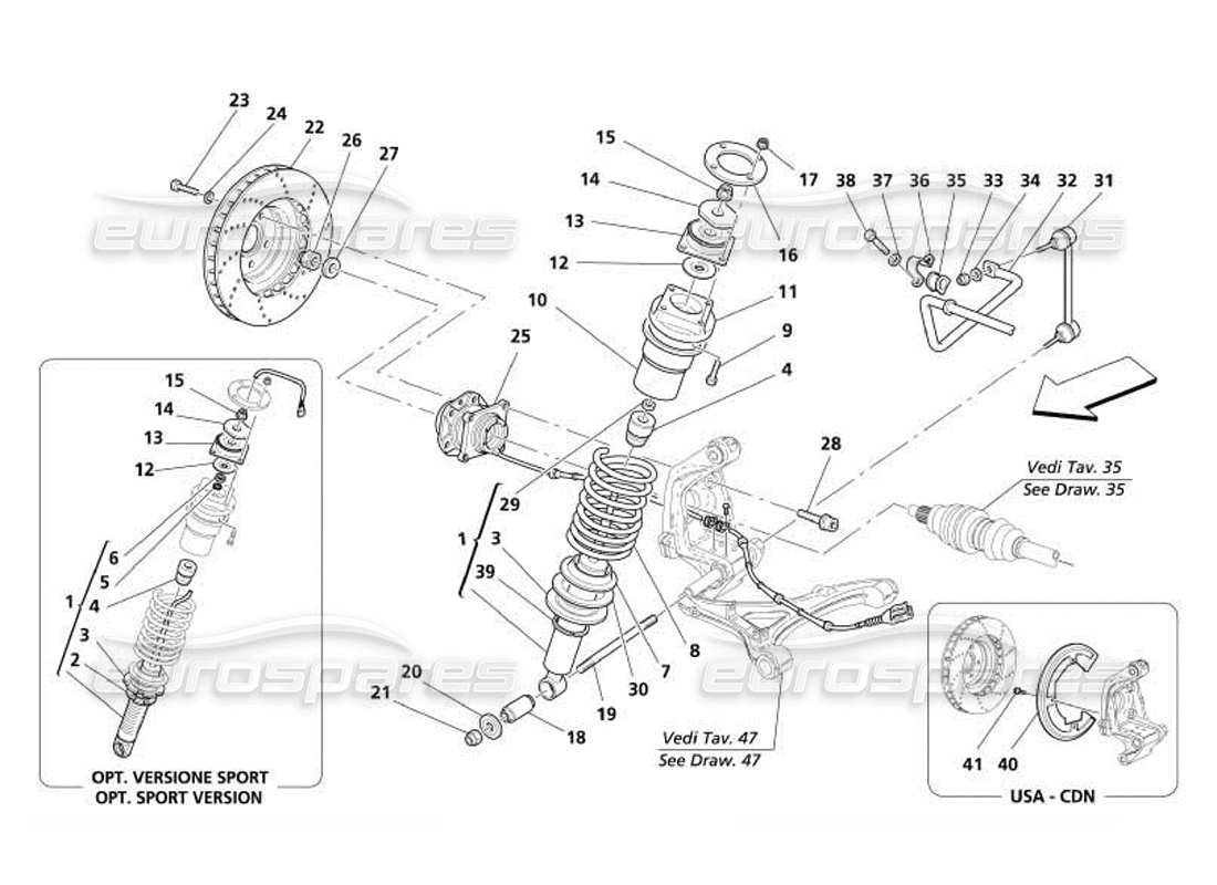 maserati 4200 coupe (2005) rear suspension - shock absorber and brake disk part diagram