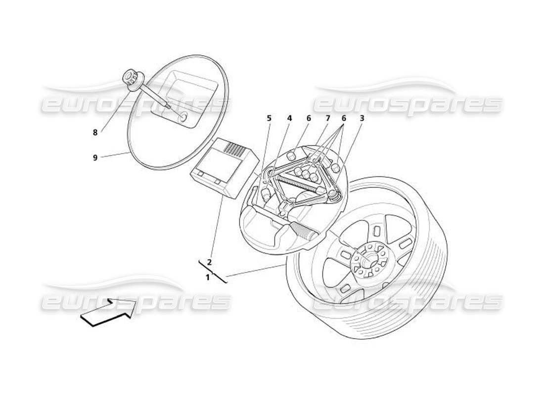 maserati 4200 coupe (2005) spare wheel and equipment -optional- part diagram