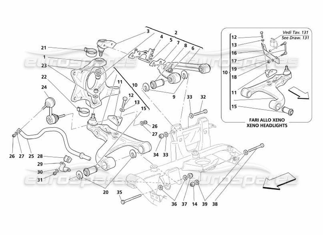 maserati 4200 coupe (2005) front suspension - wishbones and stabilizer bar part diagram