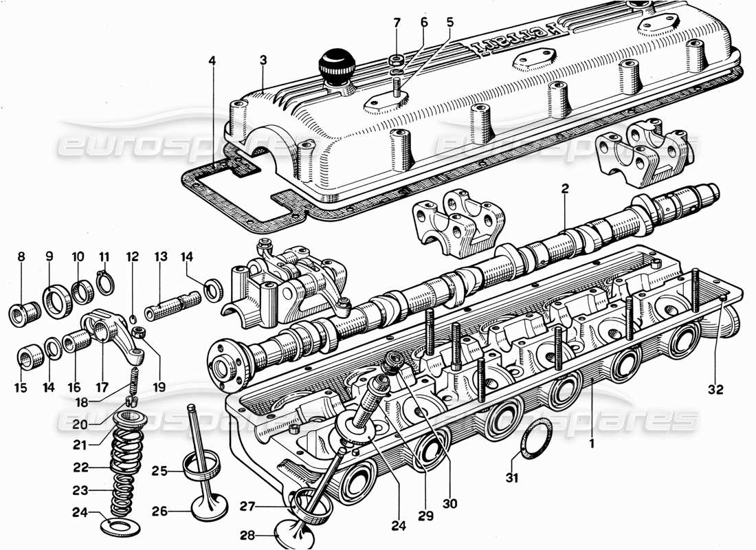 ferrari 365 gt 2+2 (mechanical) cylinder head (right) part diagram