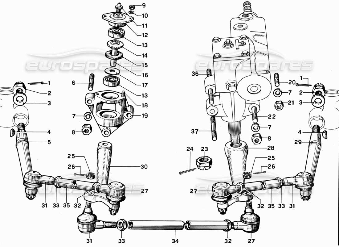 ferrari 365 gt 2+2 (mechanical) steering linkage part diagram