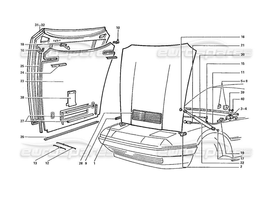 ferrari 412 (coachwork) front bonnet part diagram