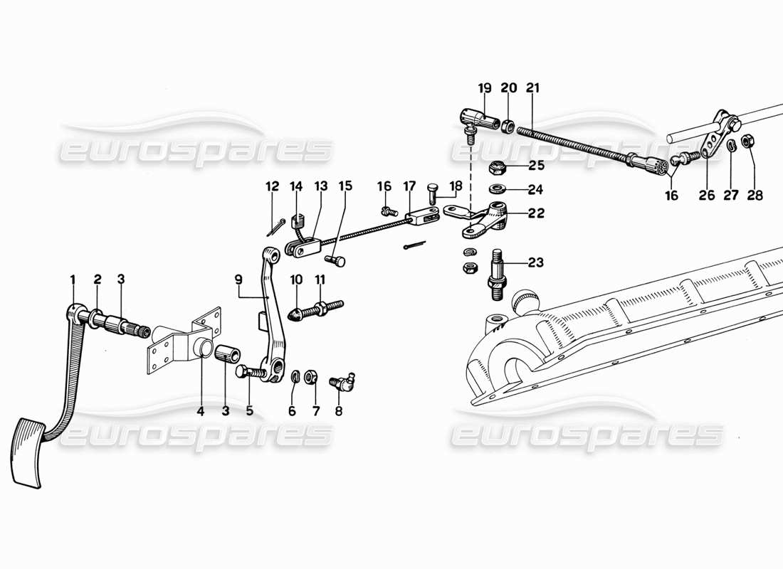 ferrari 365 gt 2+2 (mechanical) throttle pedal part diagram