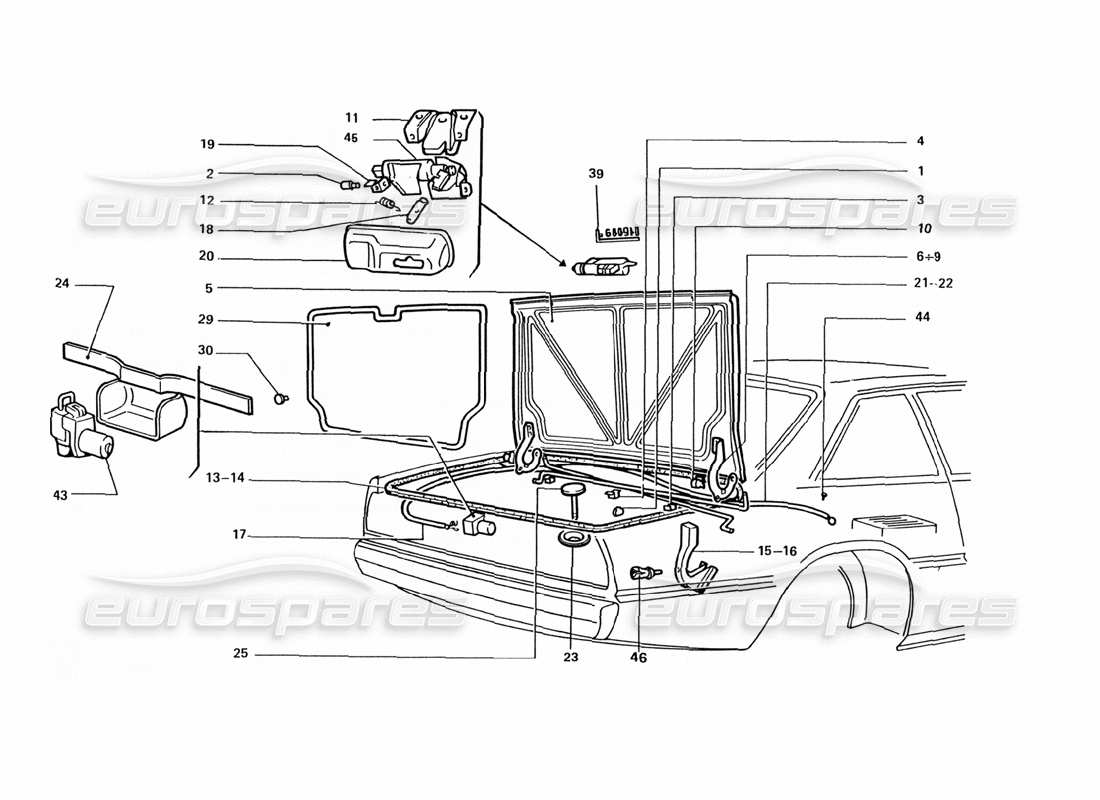 ferrari 412 (coachwork) rear boot lid part diagram