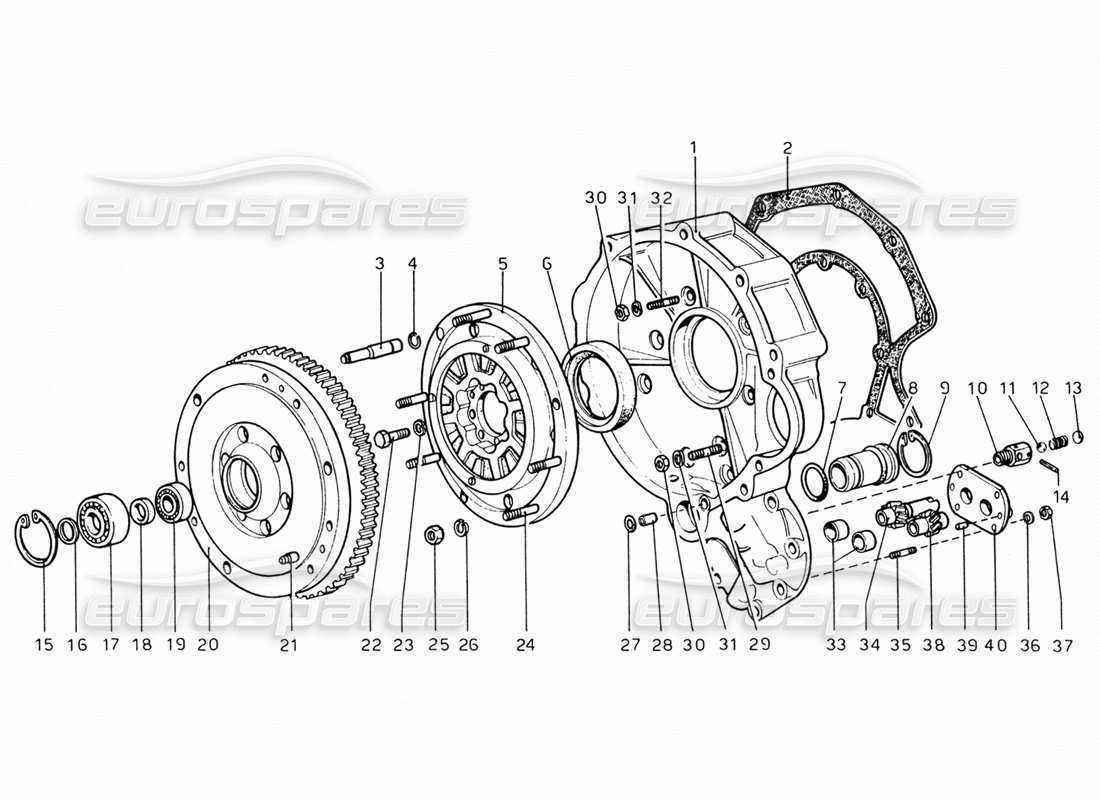 ferrari 206 gt dino (1969) flywheel and iritermediate gear box housing part diagram