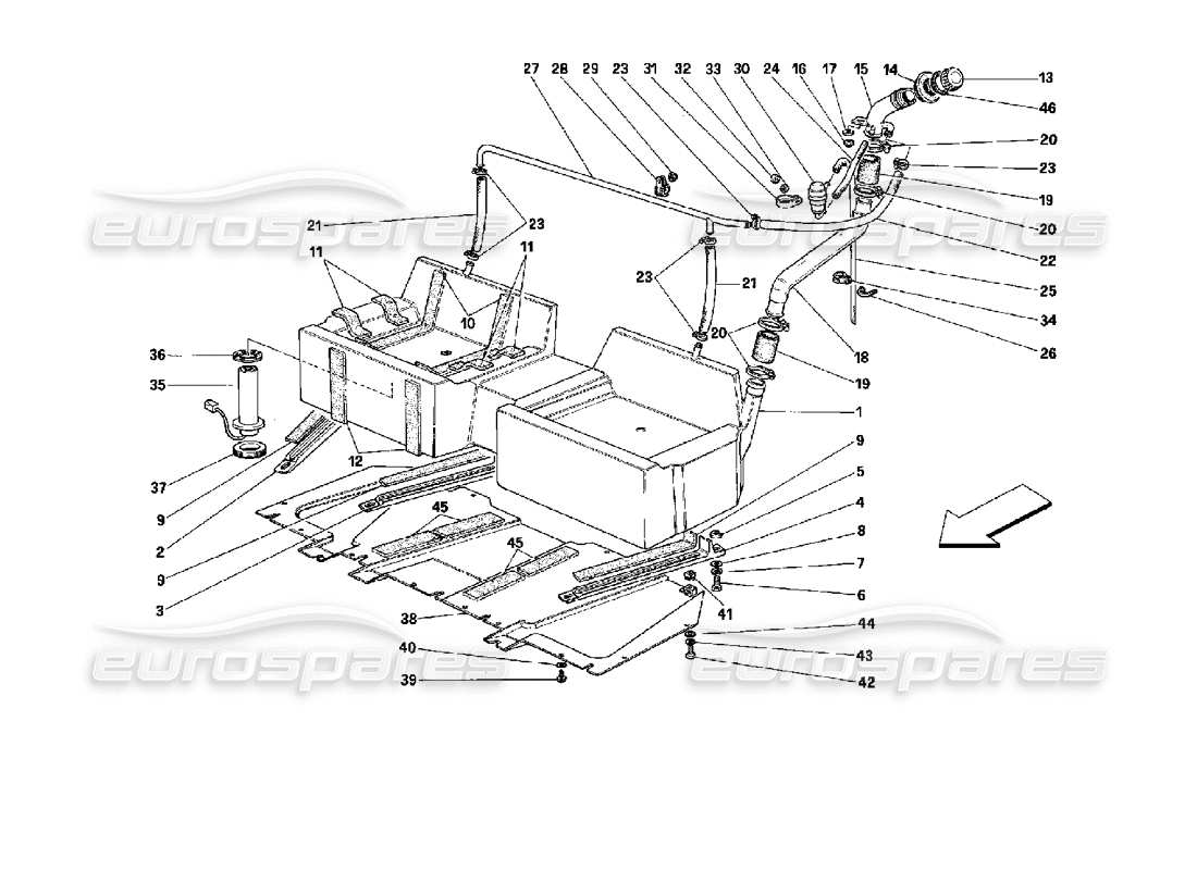 ferrari mondial 3.4 t coupe/cabrio tank and fuel vent systems - coupe - not for cars with catalyst part diagram