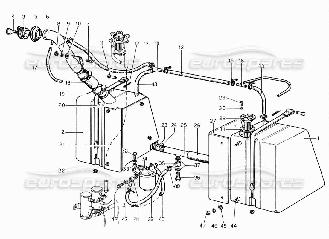 ferrari 206 gt dino (1969) fuel tanks -and pipes part diagram