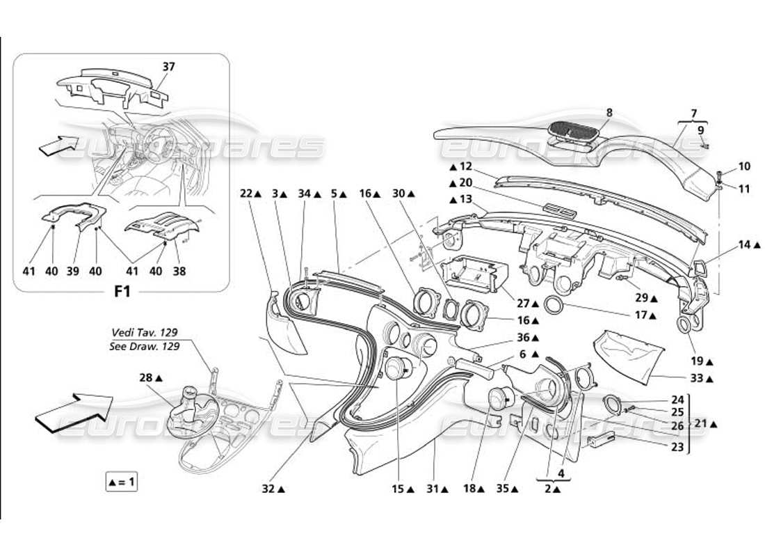 maserati 4200 coupe (2005) dashboard -valid for gd- part diagram