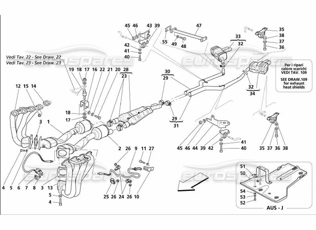 maserati 4200 coupe (2005) exhaust system part diagram