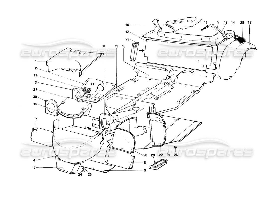 ferrari 308 quattrovalvole (1985) body shell - inner elements part diagram