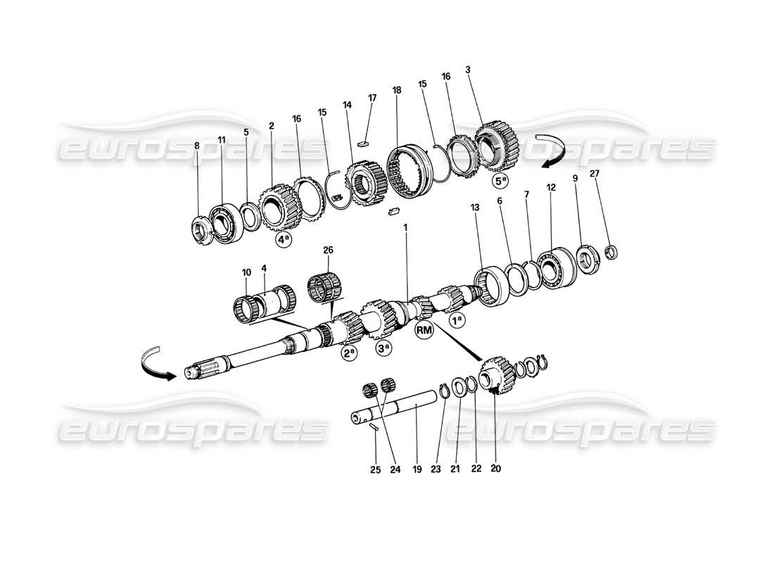 ferrari 308 quattrovalvole (1985) main shaft gears part diagram