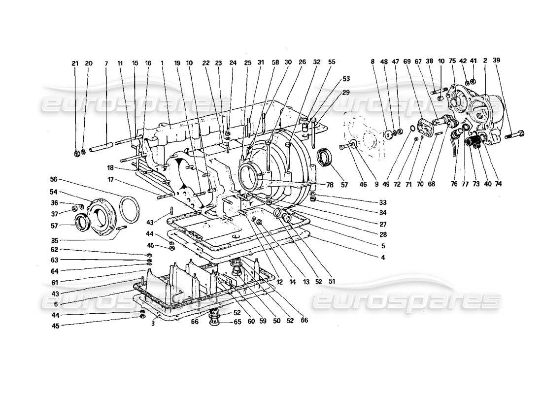 ferrari 308 quattrovalvole (1985) gearbox - differential housing and oil sump part diagram