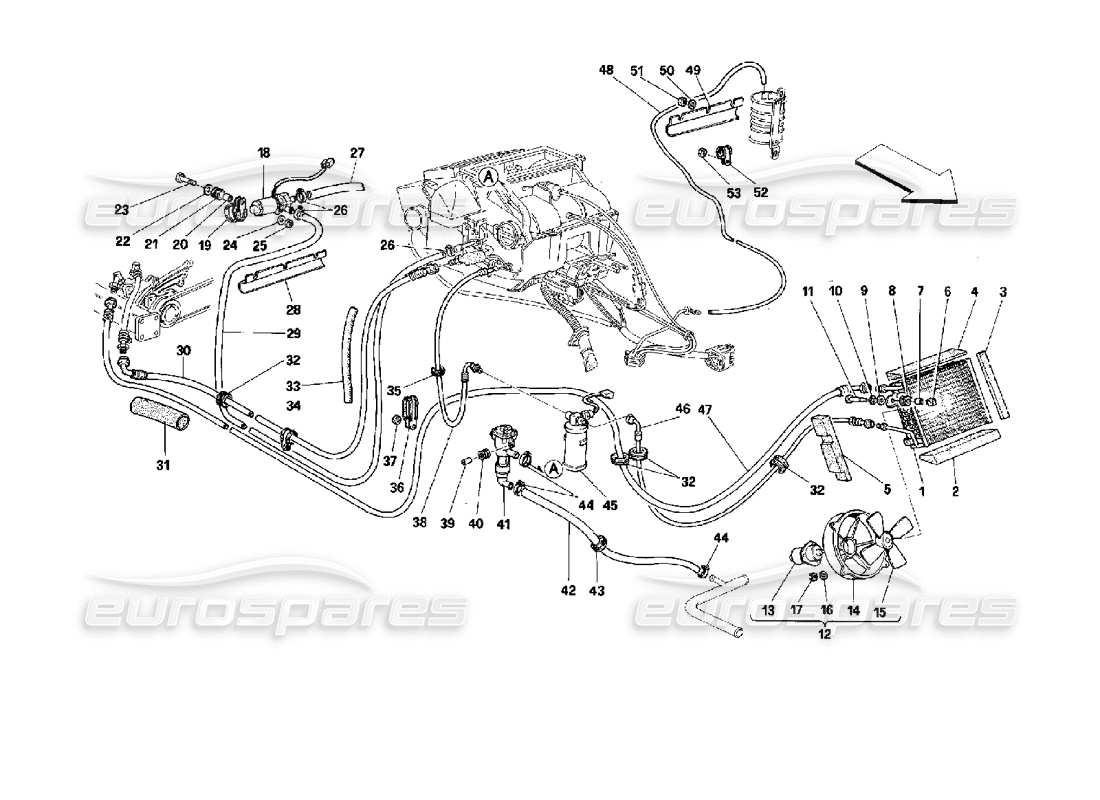 ferrari mondial 3.4 t coupe/cabrio air conditioning system part diagram