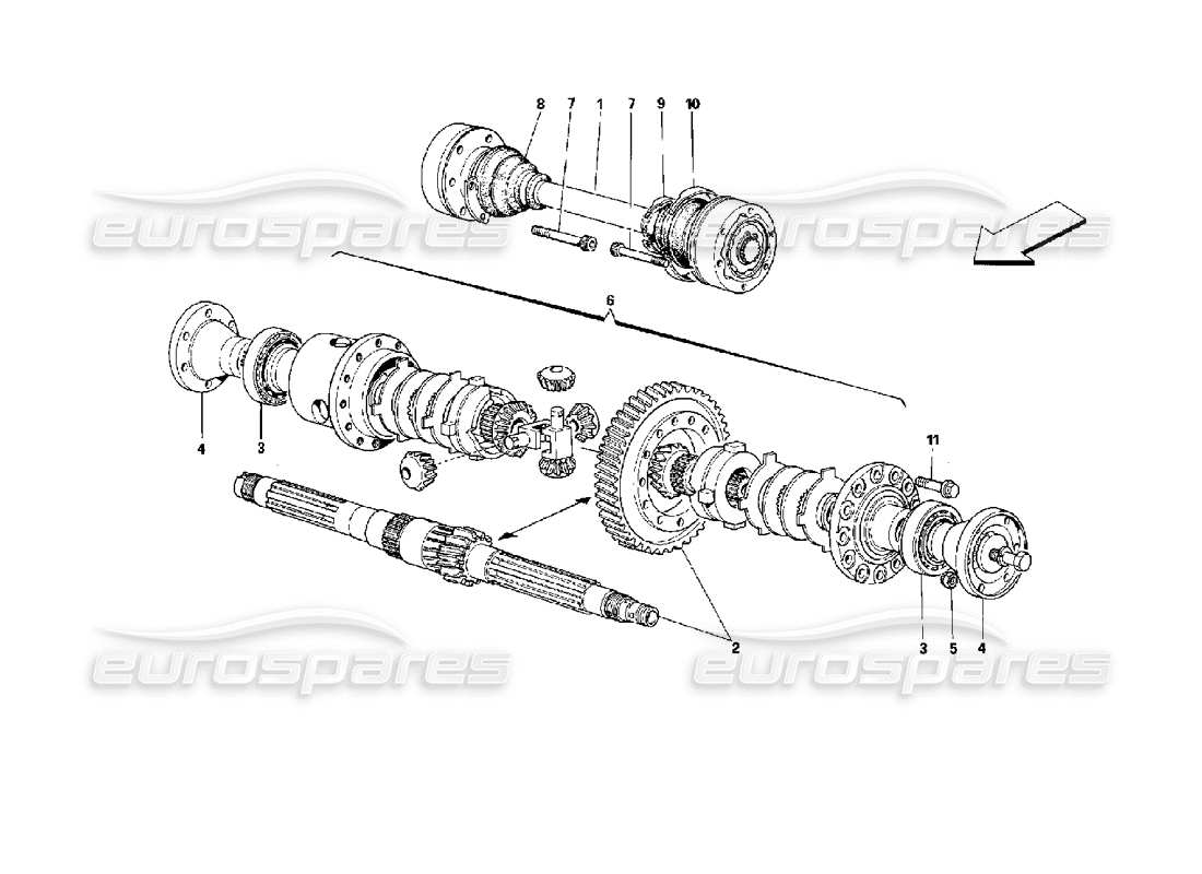 ferrari mondial 3.4 t coupe/cabrio differential & axle shafts part diagram