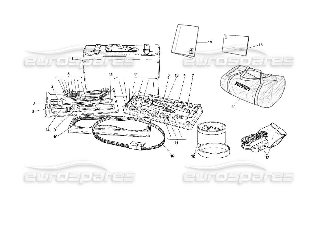 ferrari 512 tr tool kit - equipment & accessories part diagram