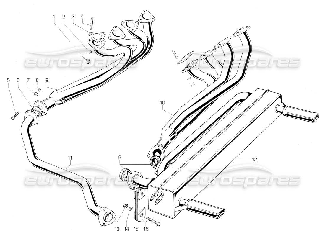 lamborghini jalpa 3.5 (1984) exhuast pipes part diagram