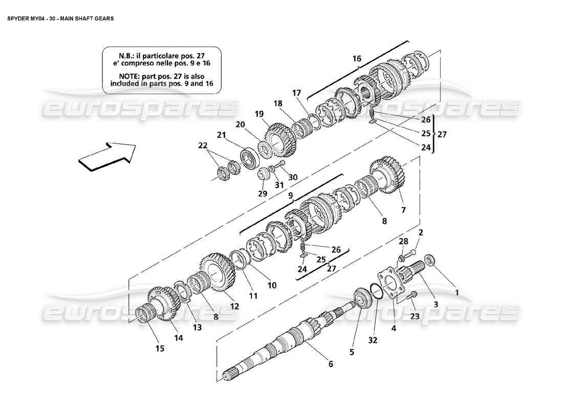 maserati 4200 spyder (2004) main shaft gears part diagram