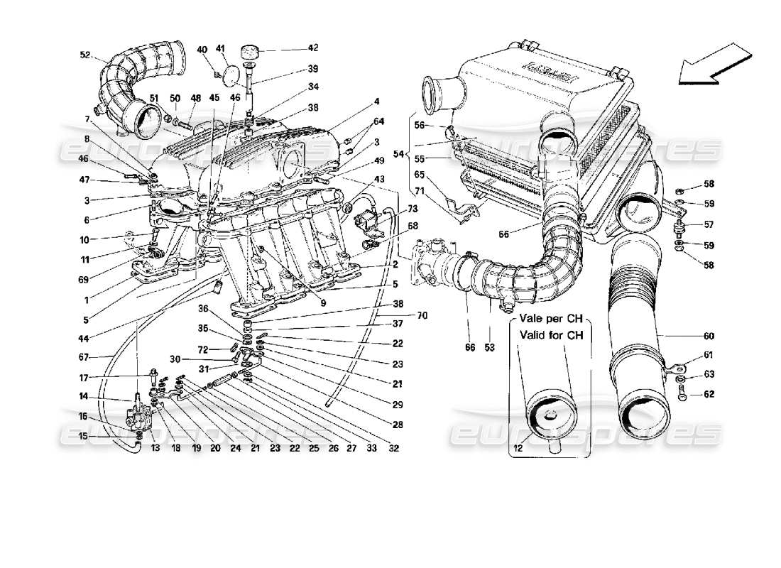 ferrari mondial 3.4 t coupe/cabrio manifolds and air intake - motronic 2.5 part diagram