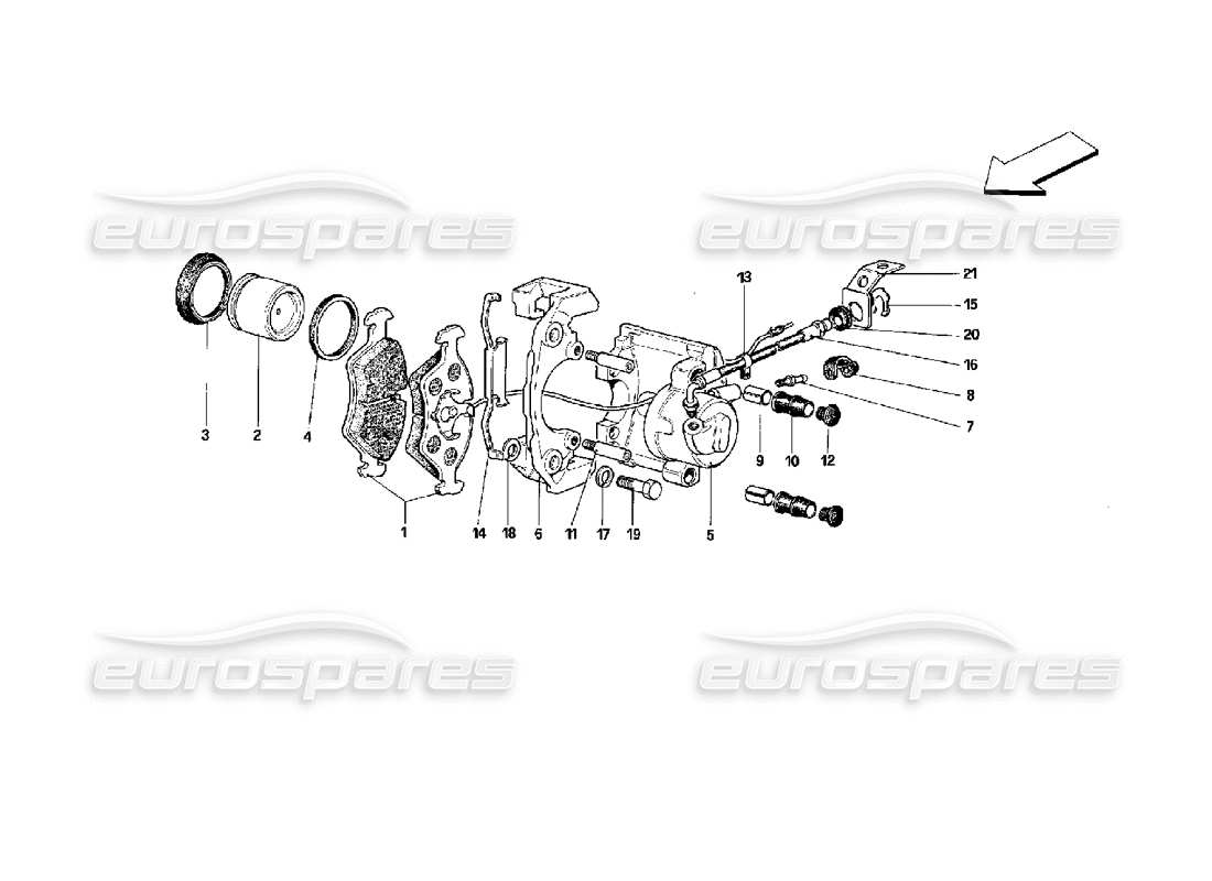 ferrari mondial 3.4 t coupe/cabrio front brakes calipers part diagram