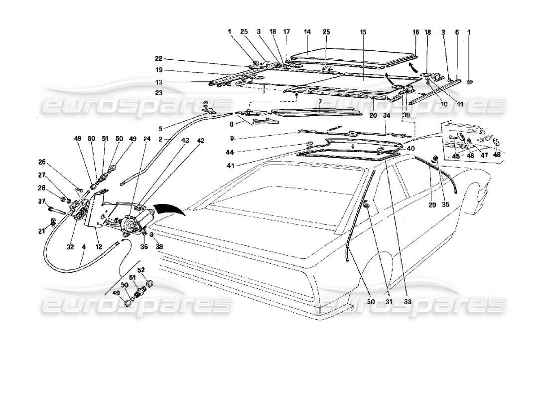 ferrari mondial 3.4 t coupe/cabrio sunroof - coupe part diagram