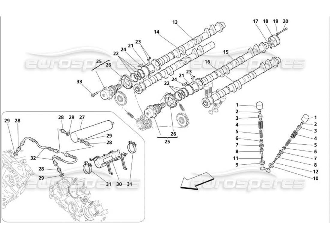 maserati 4200 coupe (2005) timing - tappets part diagram