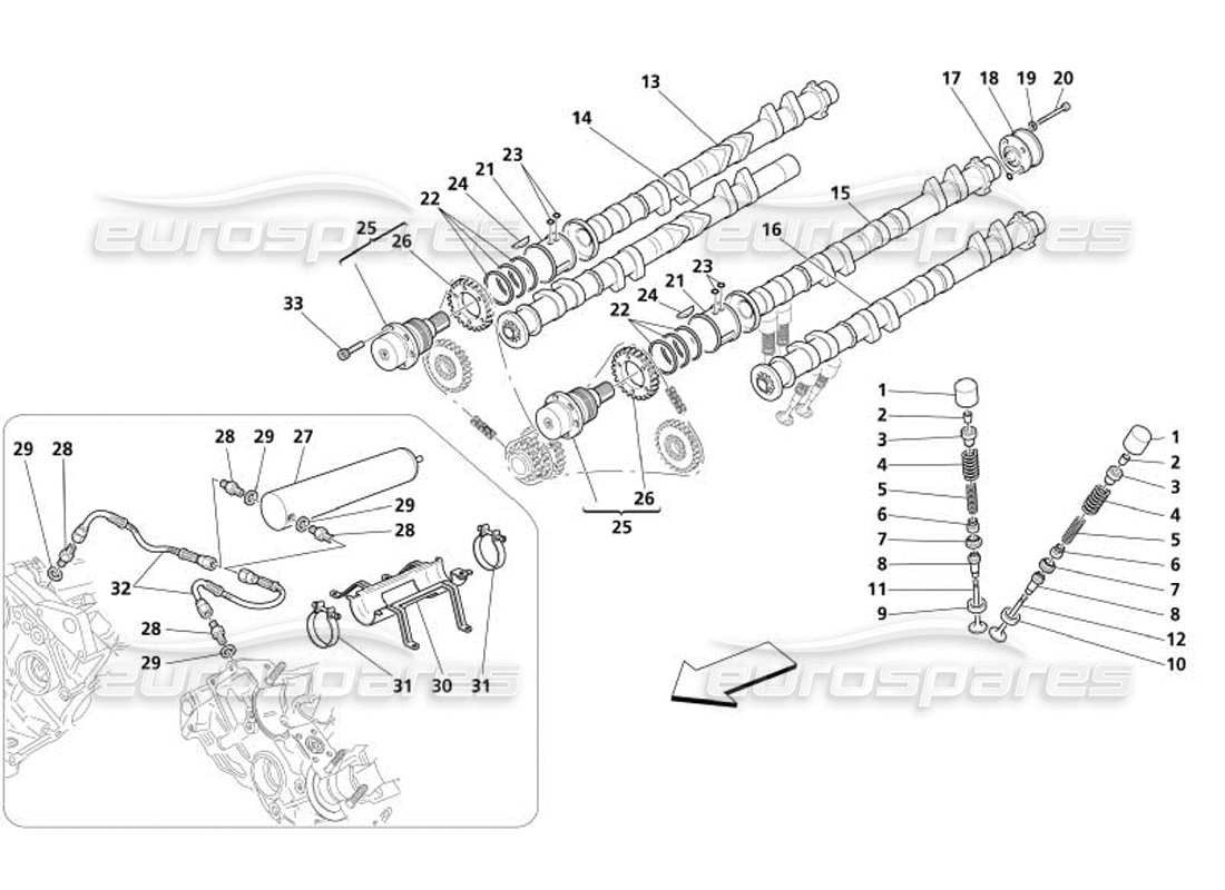 maserati 4200 spyder (2005) timing - tappets part diagram