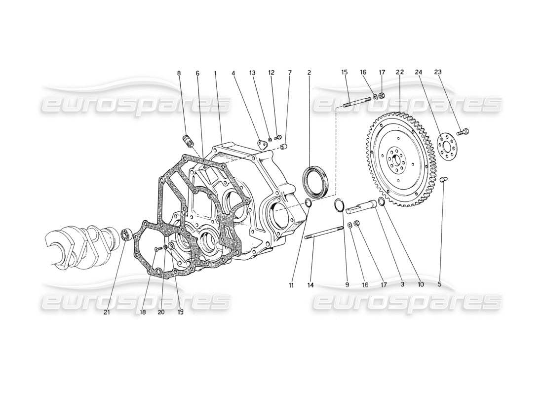 ferrari 208 gt4 dino (1975) flywheel and clutch housing spacer part diagram