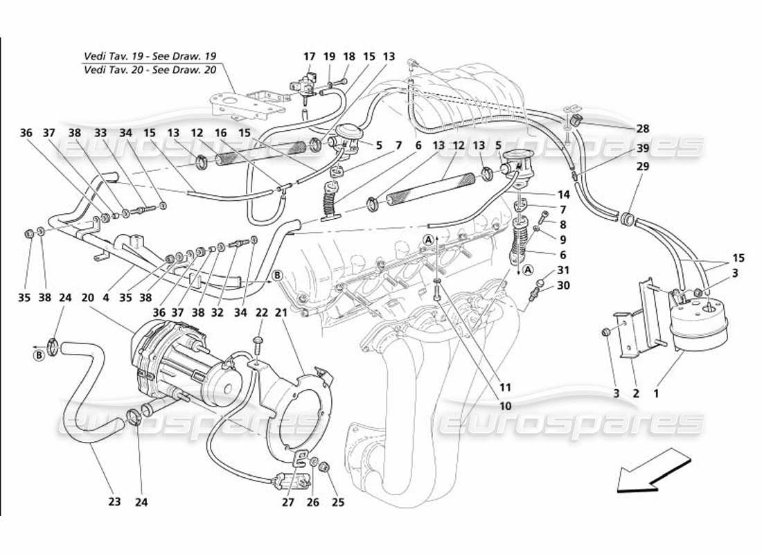 maserati 4200 coupe (2005) secondary air system part diagram