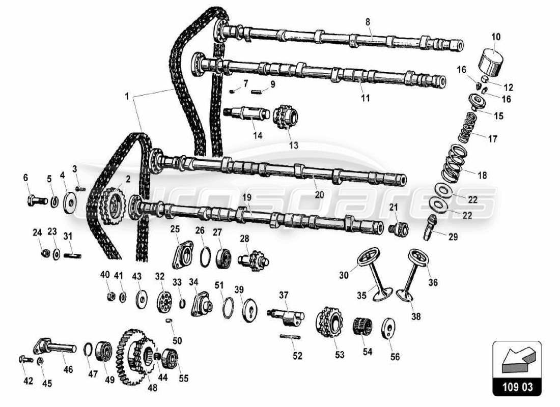 lamborghini miura p400 head timing system part diagram