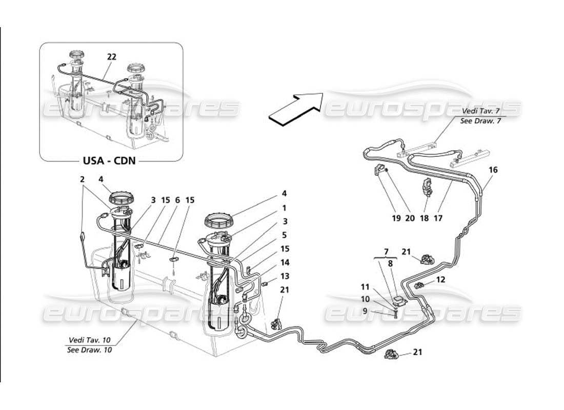 maserati 4200 coupe (2005) fuel pump and pipes part diagram