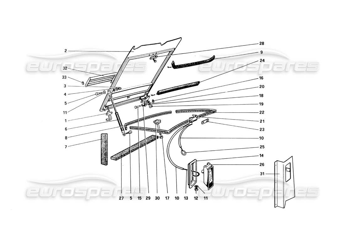 ferrari 308 quattrovalvole (1985) front compartment lid part diagram