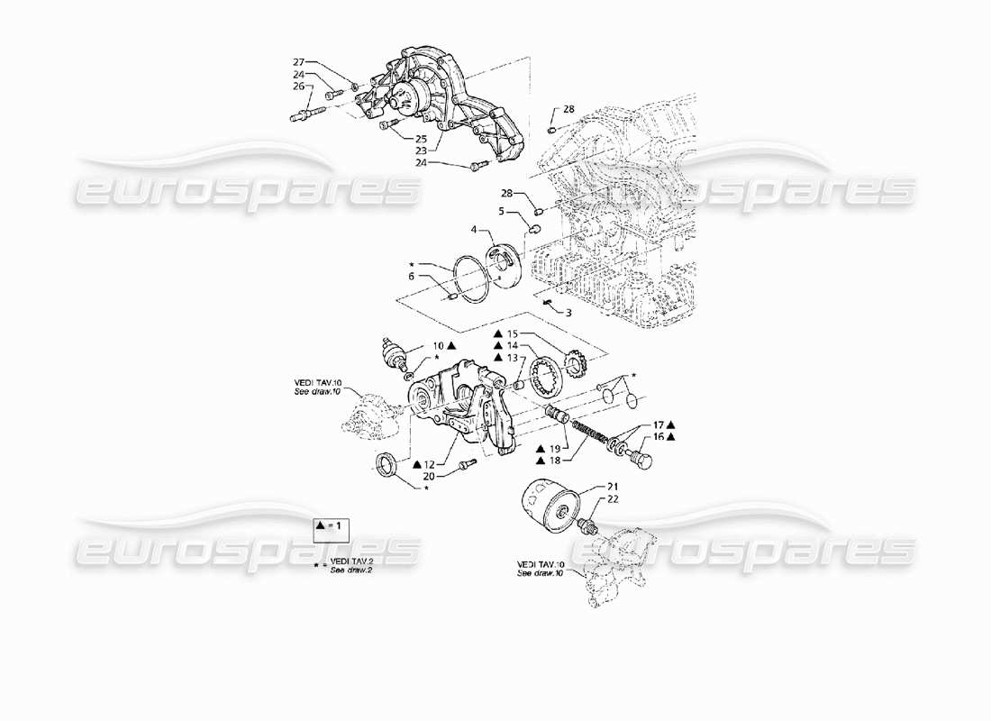 maserati qtp v8 (1998) oil pump and water pump part diagram