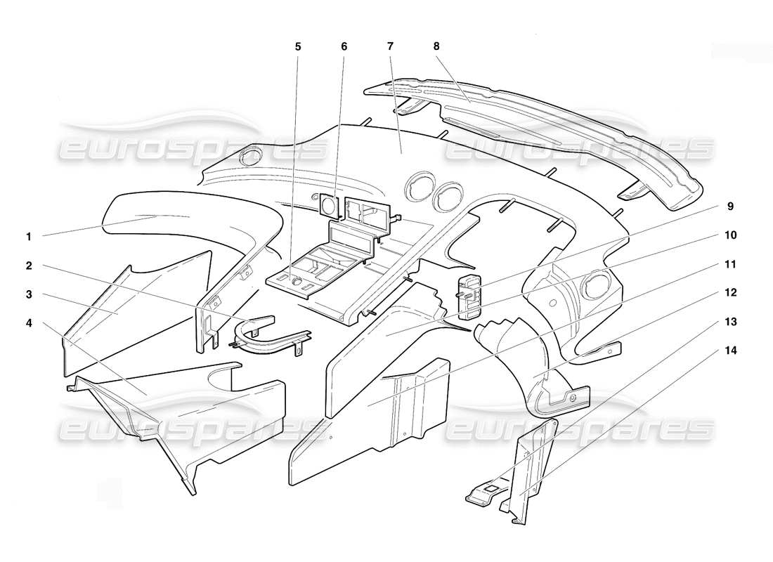 lamborghini diablo vt (1994) passenger compartment trim (valid for rh d. version - april 1994) part diagram