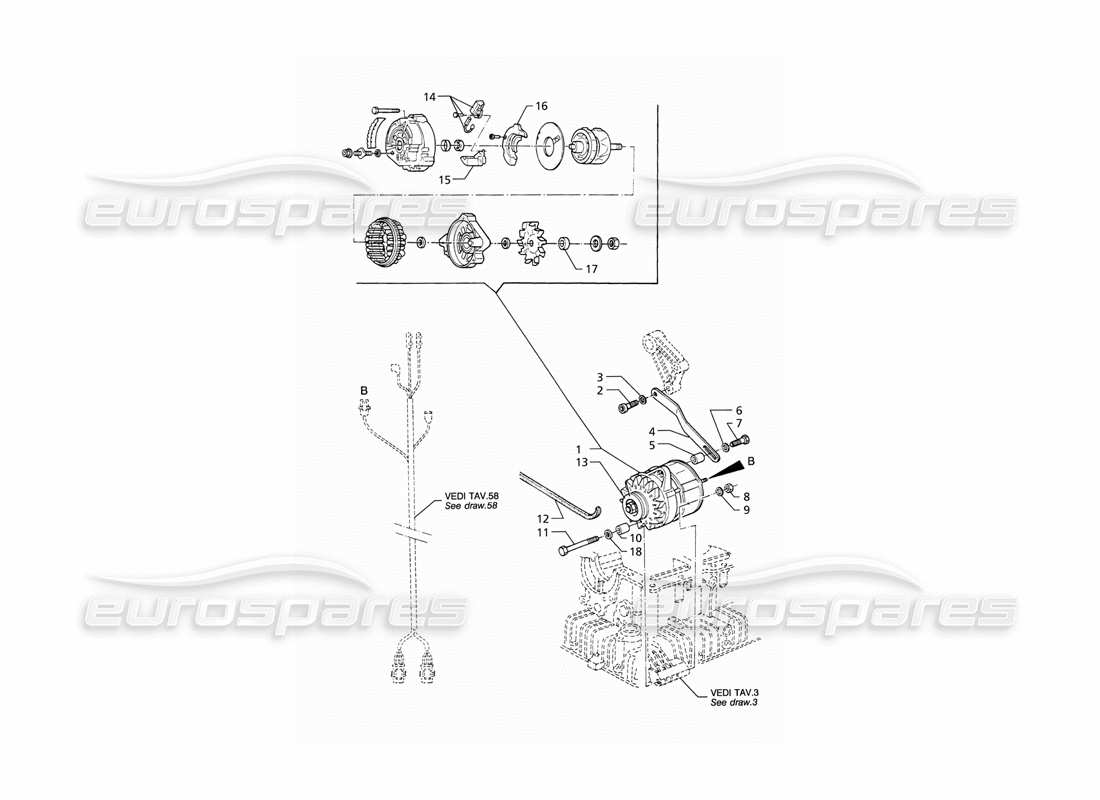 maserati qtp v8 (1998) alternator and support part diagram