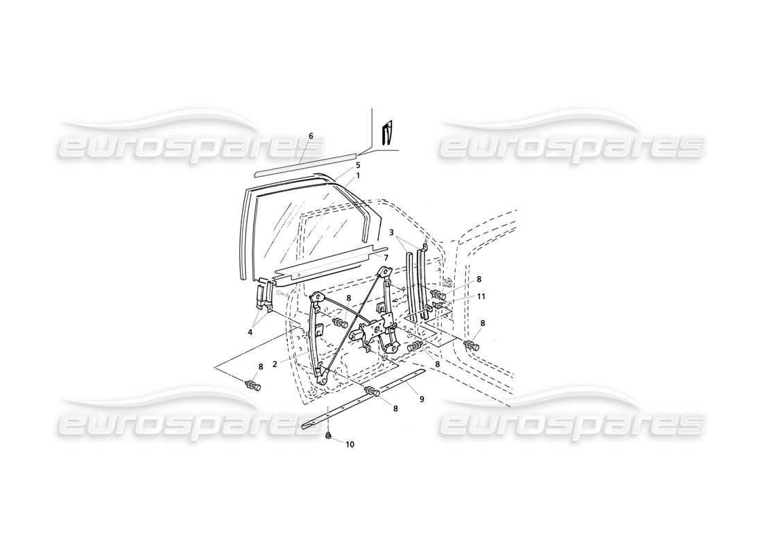 maserati qtp v8 evoluzione front doors: windows and regulators part diagram