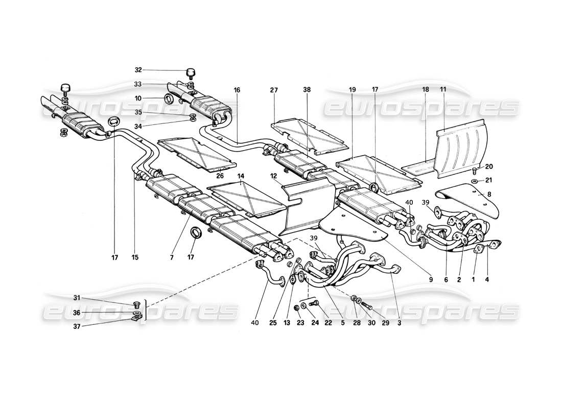 ferrari 400i (1983 mechanical) exhaust system part diagram