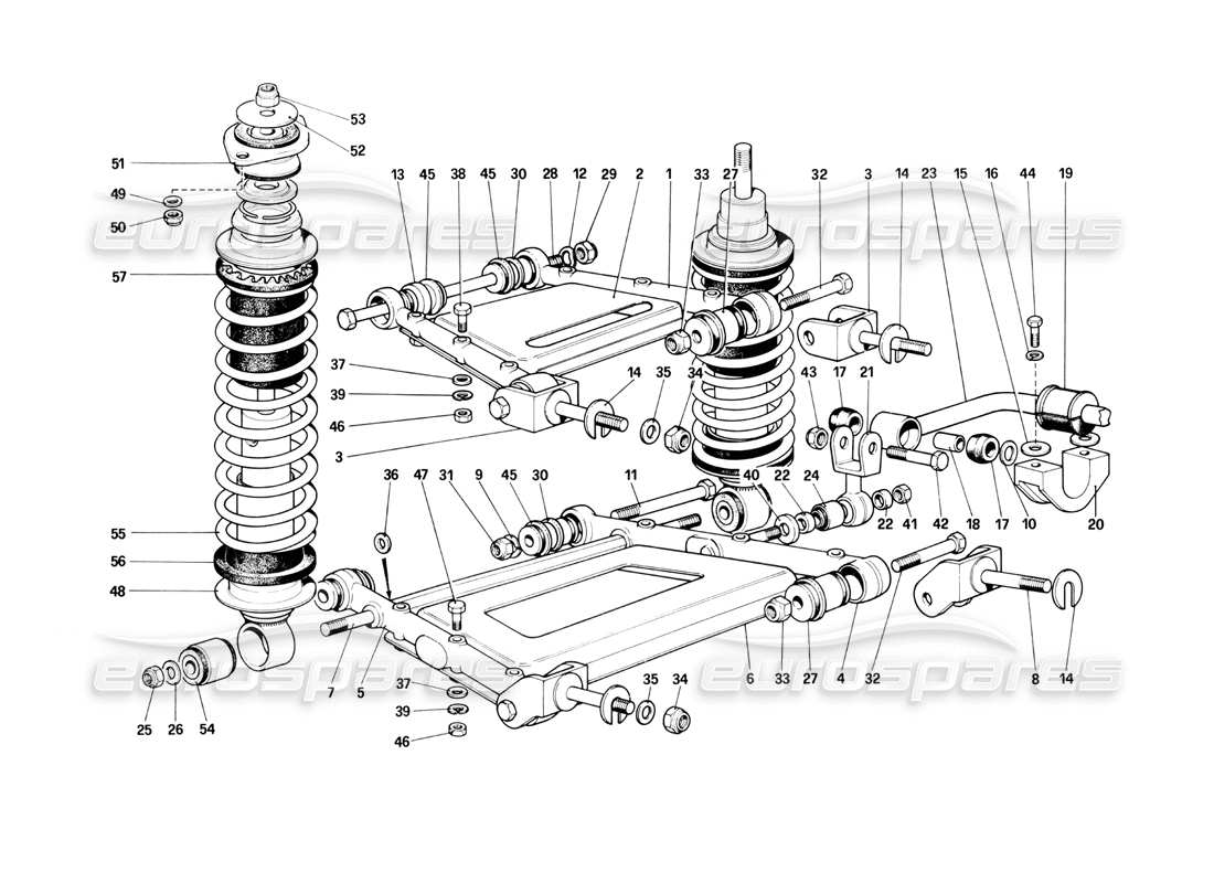 ferrari 400i (1983 mechanical) rear suspension - levers and shock absorbers part diagram