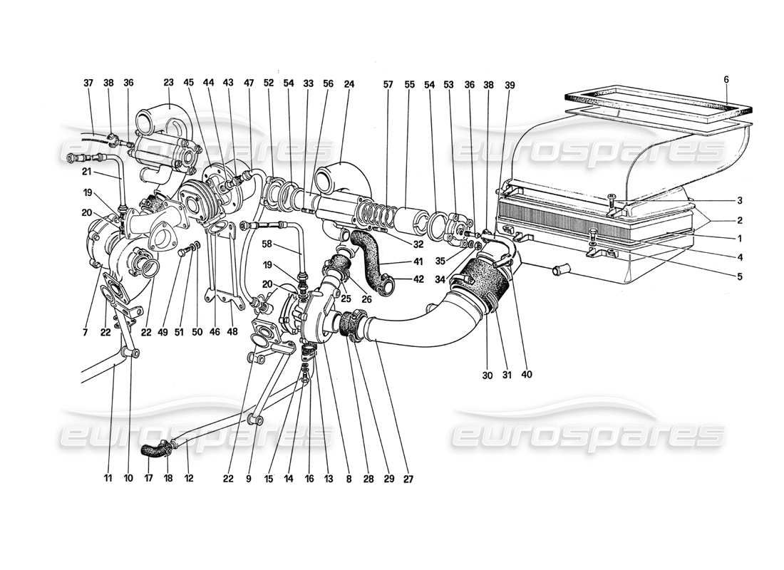 ferrari 288 gto turbocharging system part diagram