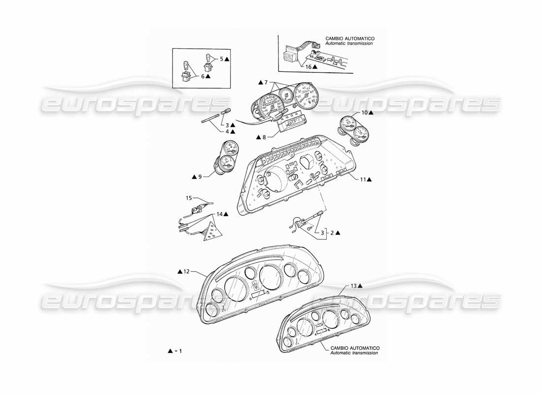 maserati qtp v8 (1998) borletti instrumentation part diagram