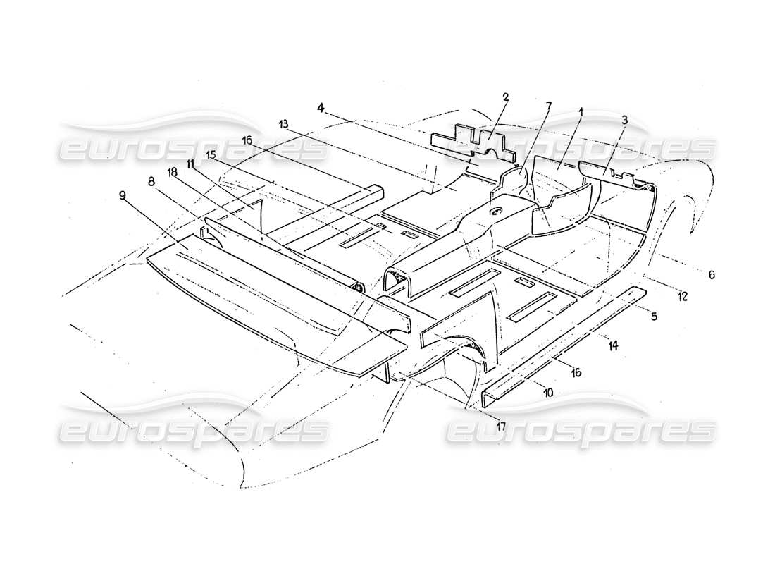 ferrari 365 gt 2+2 (coachwork) inner felt insolation trim (isolanti) part diagram