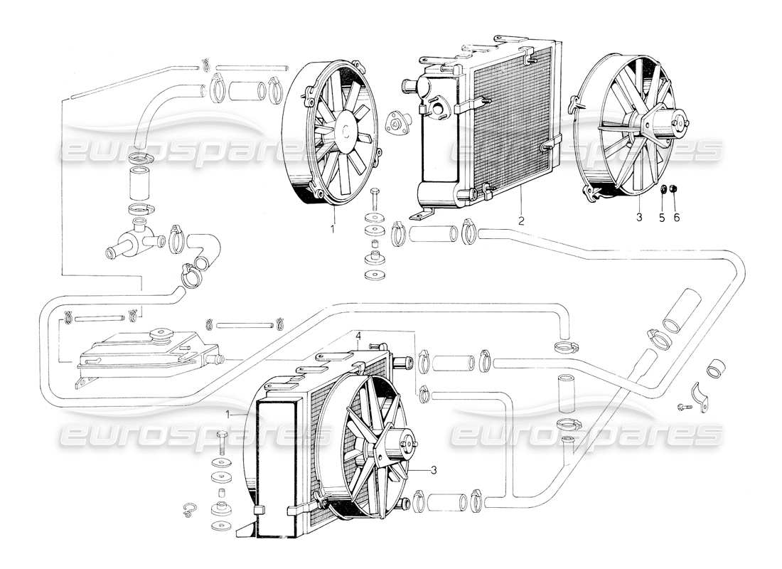 lamborghini countach 5000 qv (1985) radiator and coolant system (valid for switzerland - january 1984) part diagram