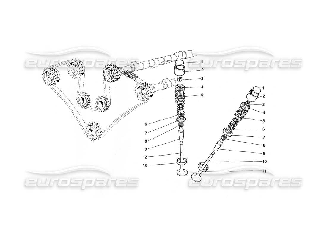 ferrari 400i (1983 mechanical) timing system - bucket type tappets part diagram